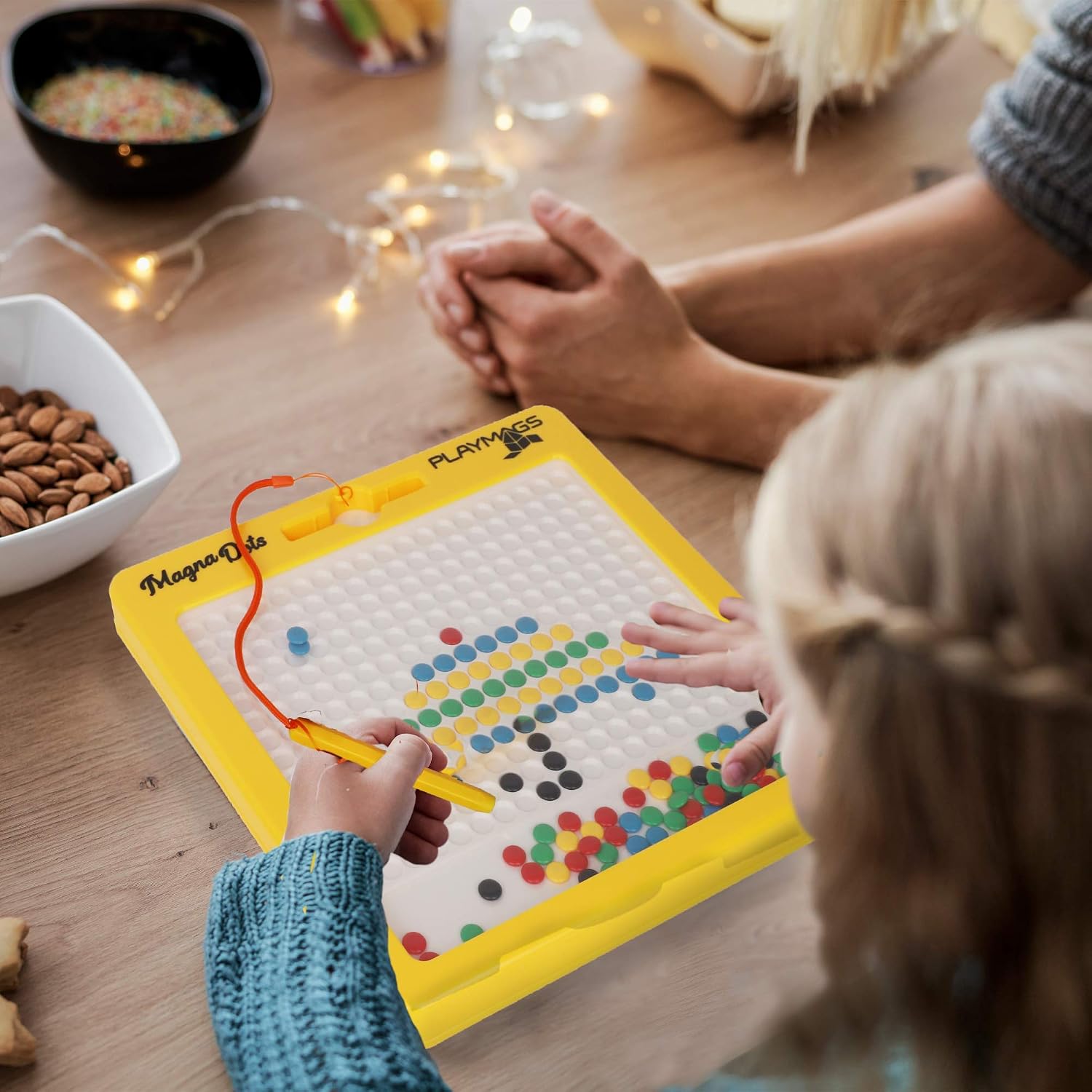 Playmags Large Magnetic Drawing Board for Kids - Magna Dots Doodle Board with Magnetic Pen - 12.5" Large Size with Kid Safe Magnets - Fun Toy Birthday Gift