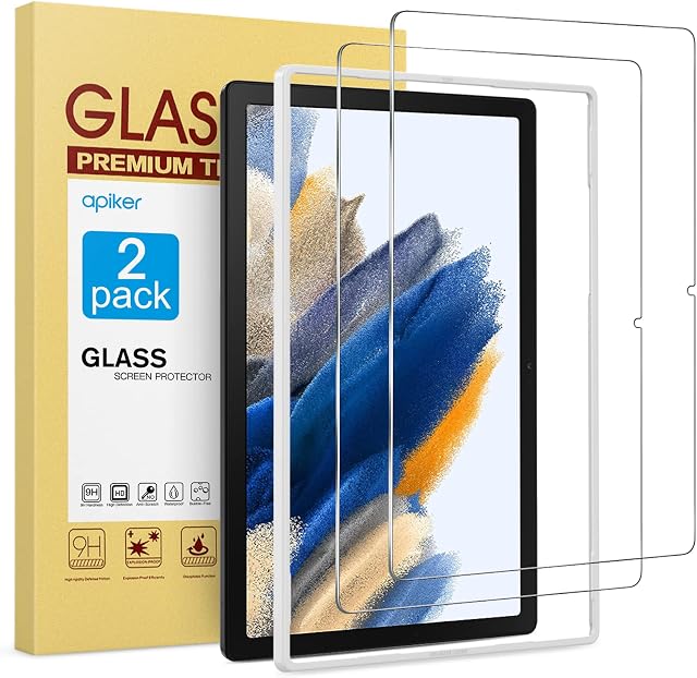 apiker Screen Protector for Samsung Galaxy Tab A8 10.5'', Tempered Glass Screen Protector for Galaxy Tab A8 2021, [Installation Alignment Frame Included], [Anti-Scratch], [2 Pack]