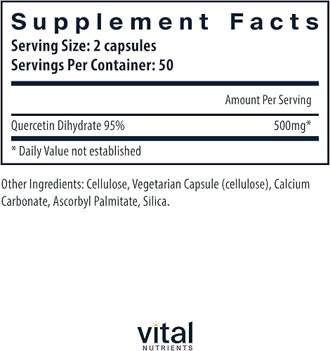Vista 2 de Vital Nutrients Quercetina Suplemento vegano de quercetina con bioflavonoides para apoyo sinusal, respiratorio, cardíaco e inmunológico Gluten
