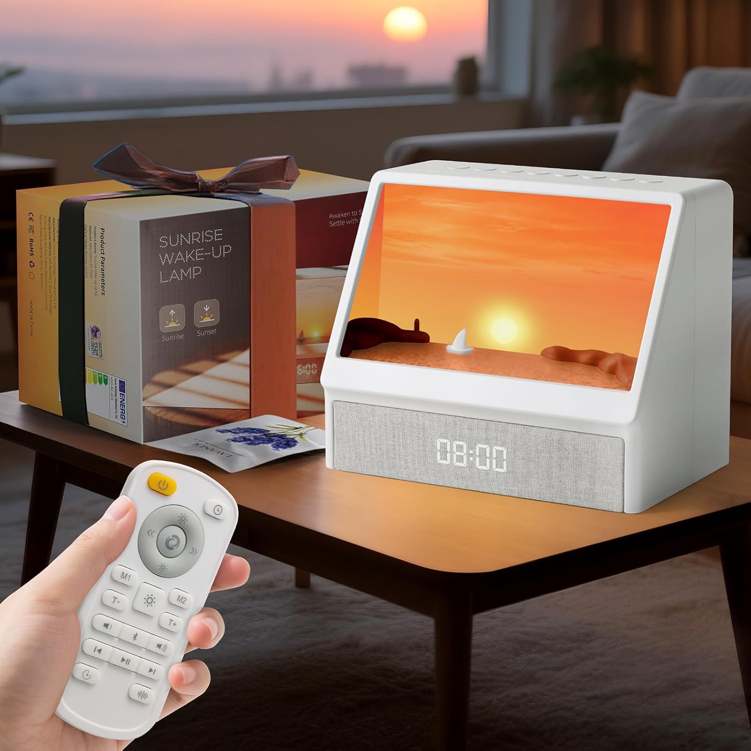 Maliansun Sunrise Alarm Clock with Sound Machine Sunlight Alarm Clock with 10 Scene Simulations for Sleep 12 White