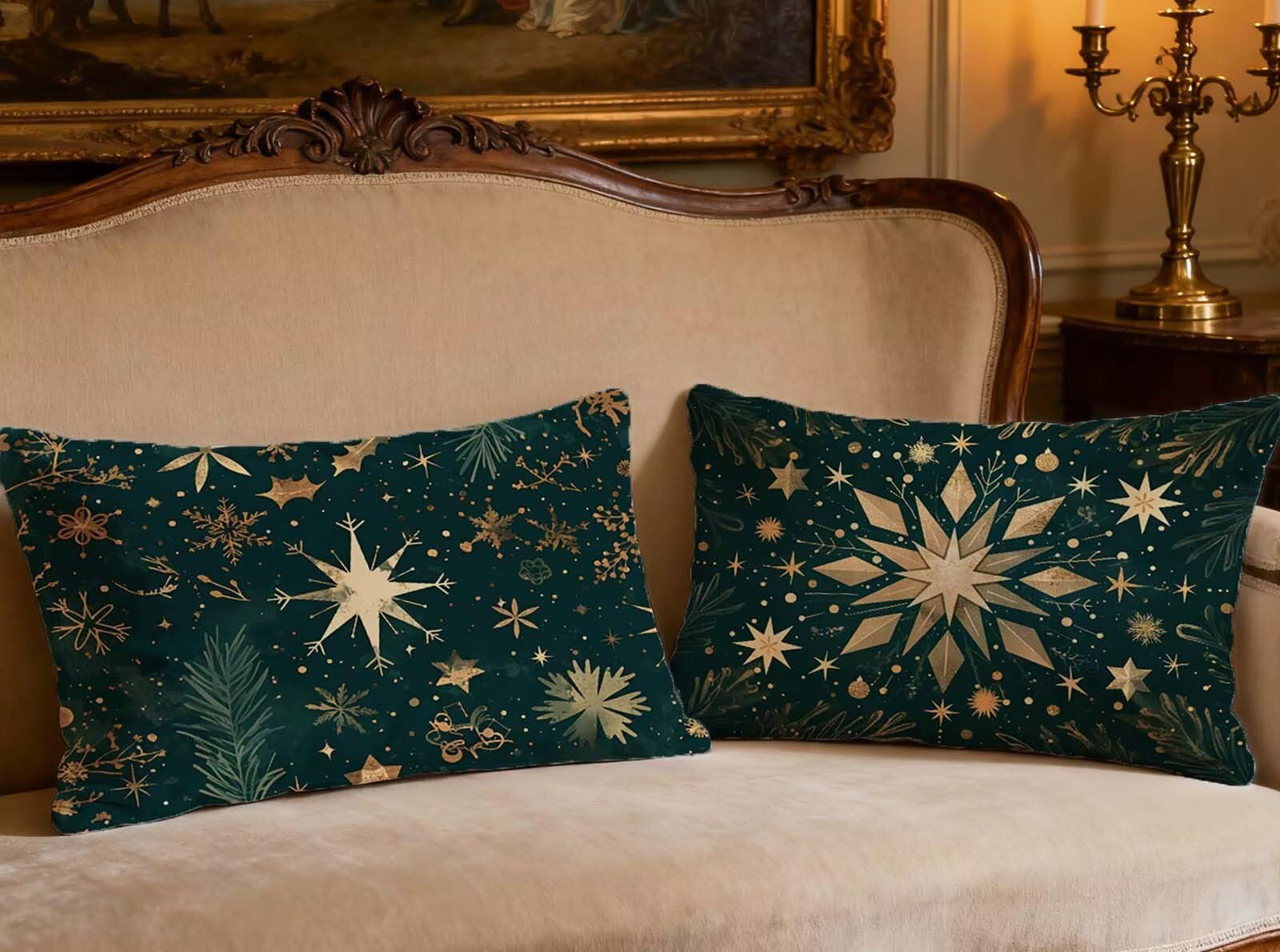 Housse de coussin vert 50x70cm en velours premium impression recto verso decoration