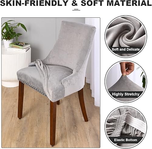 Vista 67 de MIFXIN Funda de terciopelo para silla con respaldo de ala, elástica, lavable, protector de asiento para comedor, banquete, decoración de fiesta