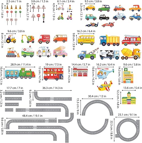 Miniatura 6 de Decowall, The Road y Cars calcomanías para la pared stickers para la pared para niños, removibles, se pelan y se pegan, ideal para niños,