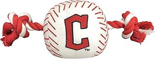 Pets First MLB Cleveland Guardians Baseball Rope Toy for Dogs & Cats. Tough Nylon, Sporty Baseball Design, Heavy-Duty Ropes with Inner Squeaker