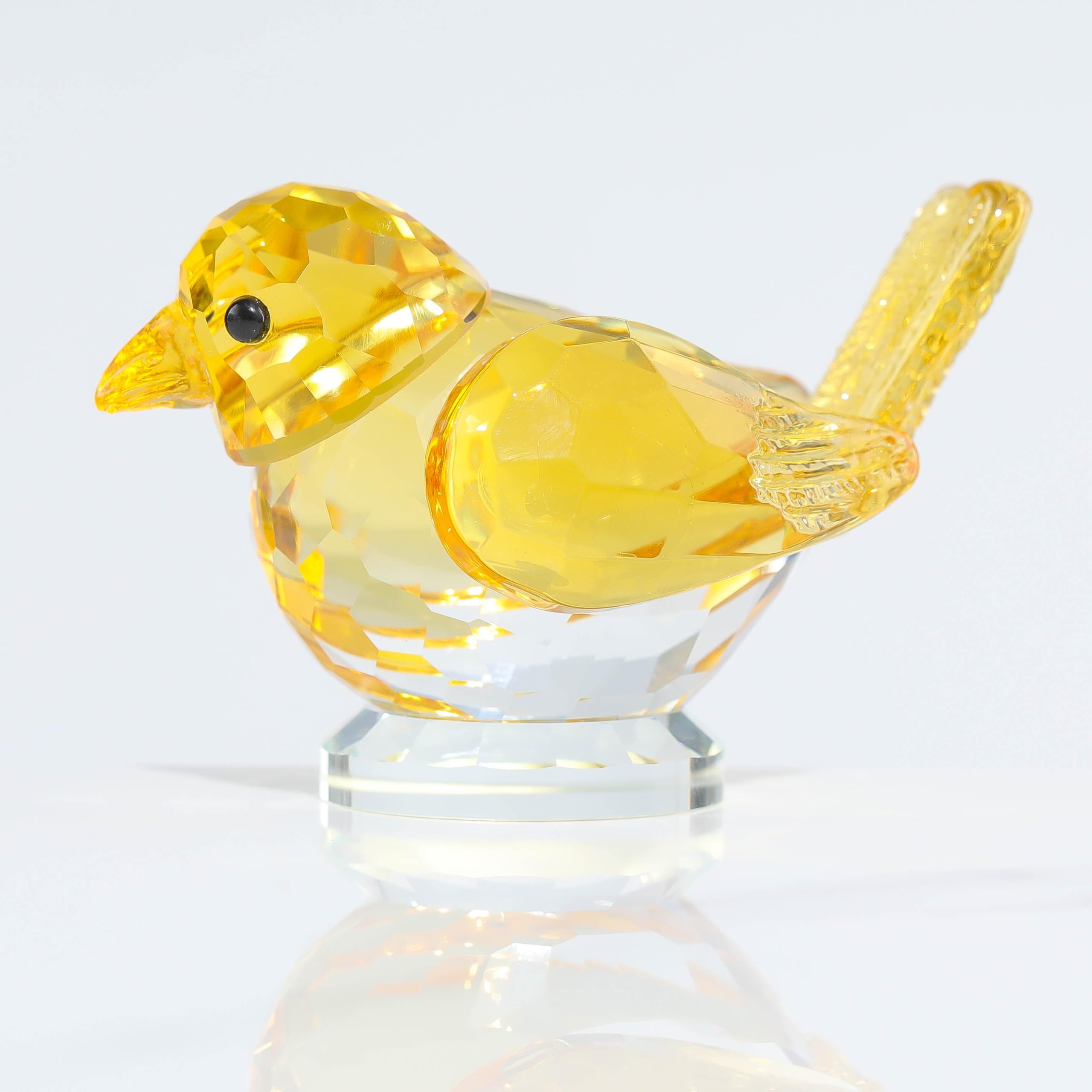 Qianwei Yellow Crystal Bird Figurine Collectible - Handmade Glass Animals Figurines Crystal Office Desk Table Home Decor Paperweight