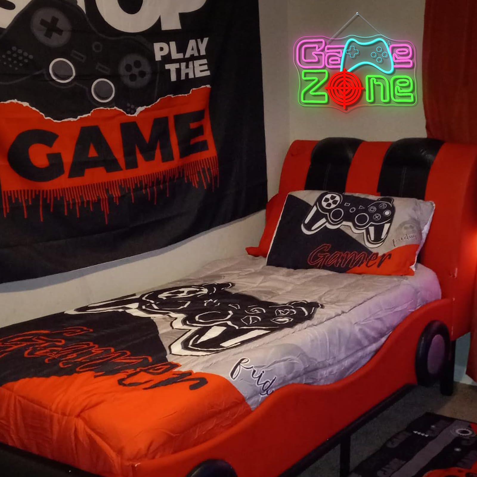 ineonlife Game Zone Neon Led,Radar Gamepad Luces Neon para Decoración de Pared,Letrero Led para Sala de Juegos,Zona de Juegos,Cueva de Hombre,Sala Familiar,Regalo para Niño