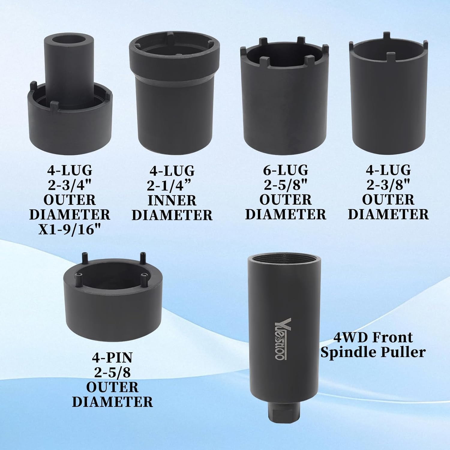 Spindle Nut Socket Tool Kit, 6 Pcs Axle Hug Lock Nut Socket Remover Installer 1/2" Drive Compatible with Ford Dana 44/80 Toyota Dodge GMC Chevrolet, 4WD Lug Out Spindle Sockets Set