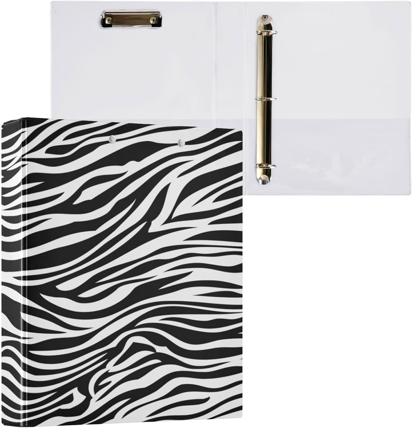 YETTASBIN Zebra Print 3 Round Ring Binders with 3 Interior PVC Clear Pockets, Waterproof Durable Basic Binders with Anti-Slip Metal Clip, Versatile Binders Holds 200 Sheets, 1 Pack