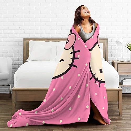 Miniatura 6 de Manta de franela ligera de dibujos animados de anime, regalos para niños y adultos, suave Kawaii rosa gato aire acondicionado para cama, sofá, sala