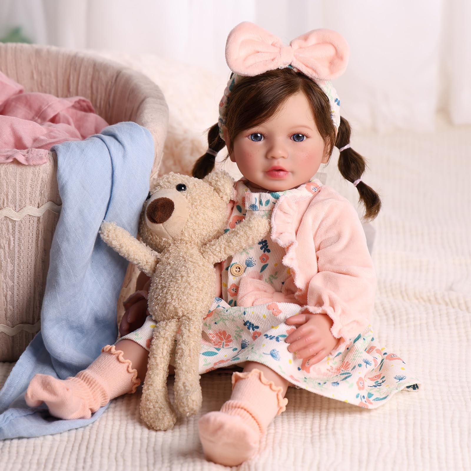 BABESIDE 20-Inch Lifelike Reborn Baby Doll, Reborn Girl with Long Hair
