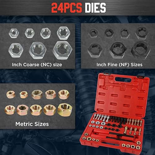 Miniatura 5 de Angchun Juego de 48 piezas de rosca el kit de reparación de roscas incluye 24 troqueles de reenhebrado 22 grifos de reenhebrado y 2 archivos de