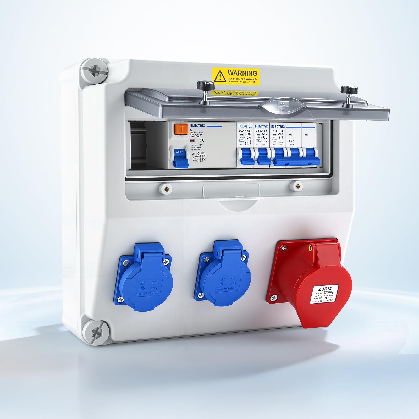 Scatola di Distribuzione a Parete con interruttore automatico e dispositivo di corrente residua, Impermeabile Quadro Elettrico da Cantiere con presa Schuko e presa CEE da 16 A