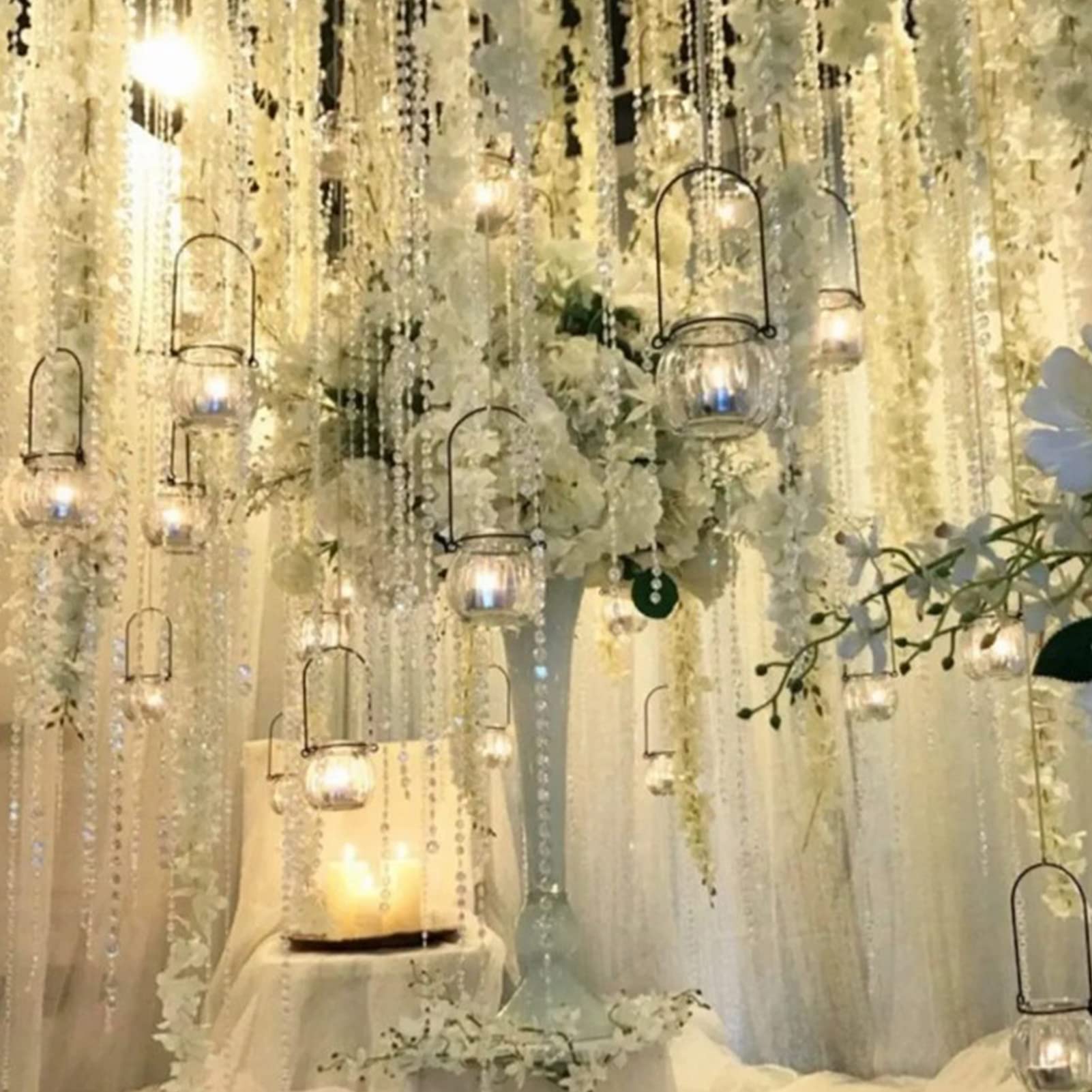 Crystal Gemstone Beads Chain, Colorful Beads Chain Roll Hanging Decorative Beads Chain Bead Transparent Chain Garland Beads 30m Chandelier Lamp Chain for Christmas Tree Yard Festival Decoration