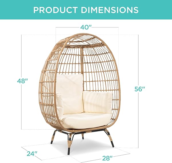 Best Choice Products Wicker Egg Chair, Oversized Indoor Outdoor Lounger for Patio, Backyard, Living Room w/ 4 Cushions, Steel Frame, 440lb Capacity - Ivory - 3