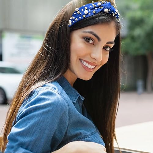 Miniatura 6 de stesdy Accesorios para el cabello de moda para mujer, diadema anudada, diadema de perlas para niñas, con cuentas de diamantes de imitación, diadema