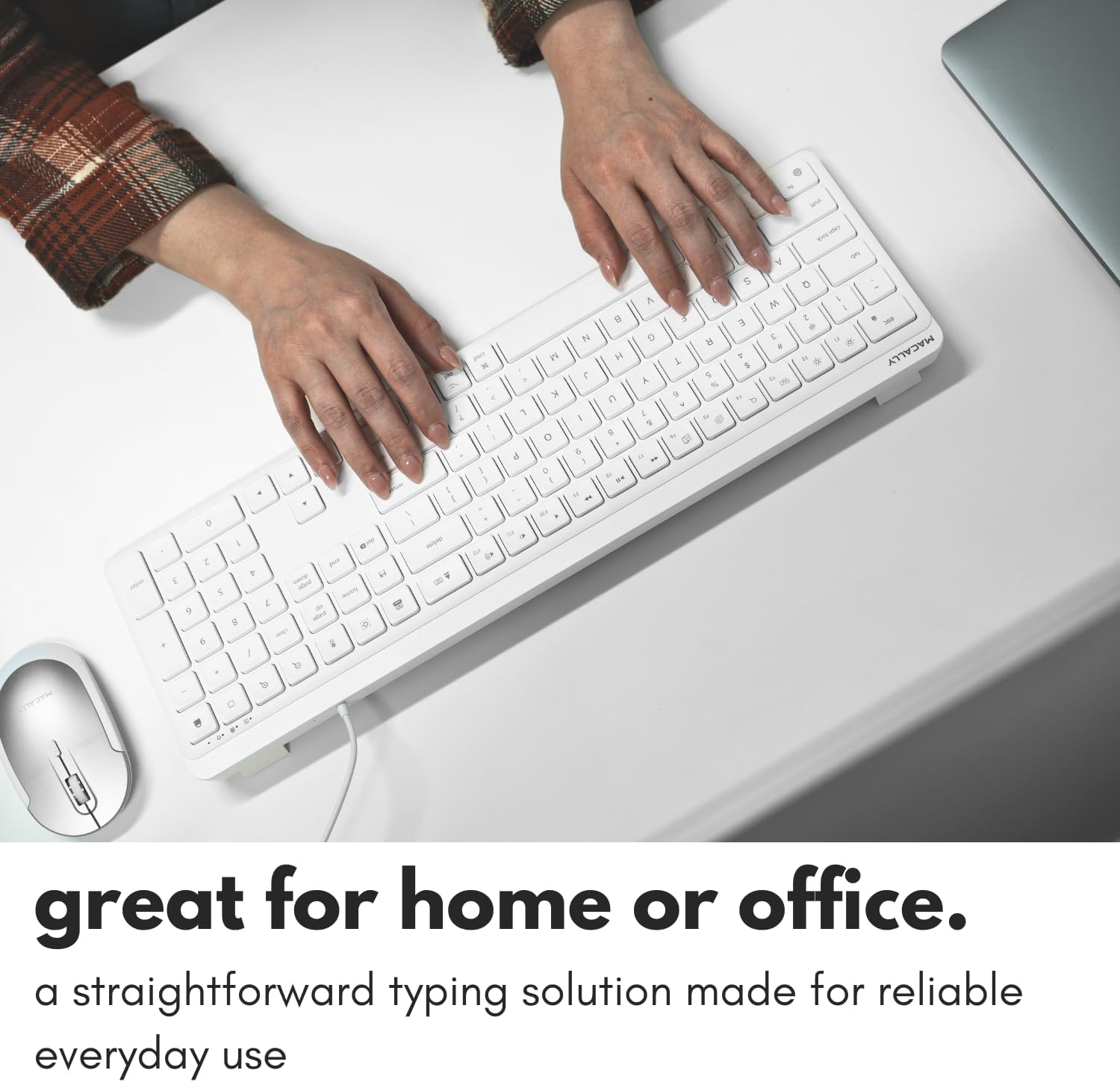 Macally USB C Wired Keyboard for Mac (USB C + USB A) – Full Size Keyboard with 22 Shortcuts, Quiet Typing, for MacBook, iMac, Mac mini, iPad – White