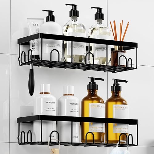 Miniatura 1 de Estante organizador de ducha, paquete de 2 estantes organizadores adhesivos para ducha con ganchos de ahorro de espacio, soporte para champú para