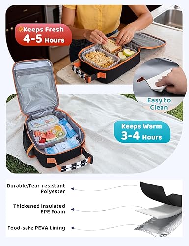 Miniatura 5 de VASCHY Lonchera para niños con aislamiento reutilizable Bento Cooler para niños pequeños, portador de aperitivos con clip manos libres en negro y
