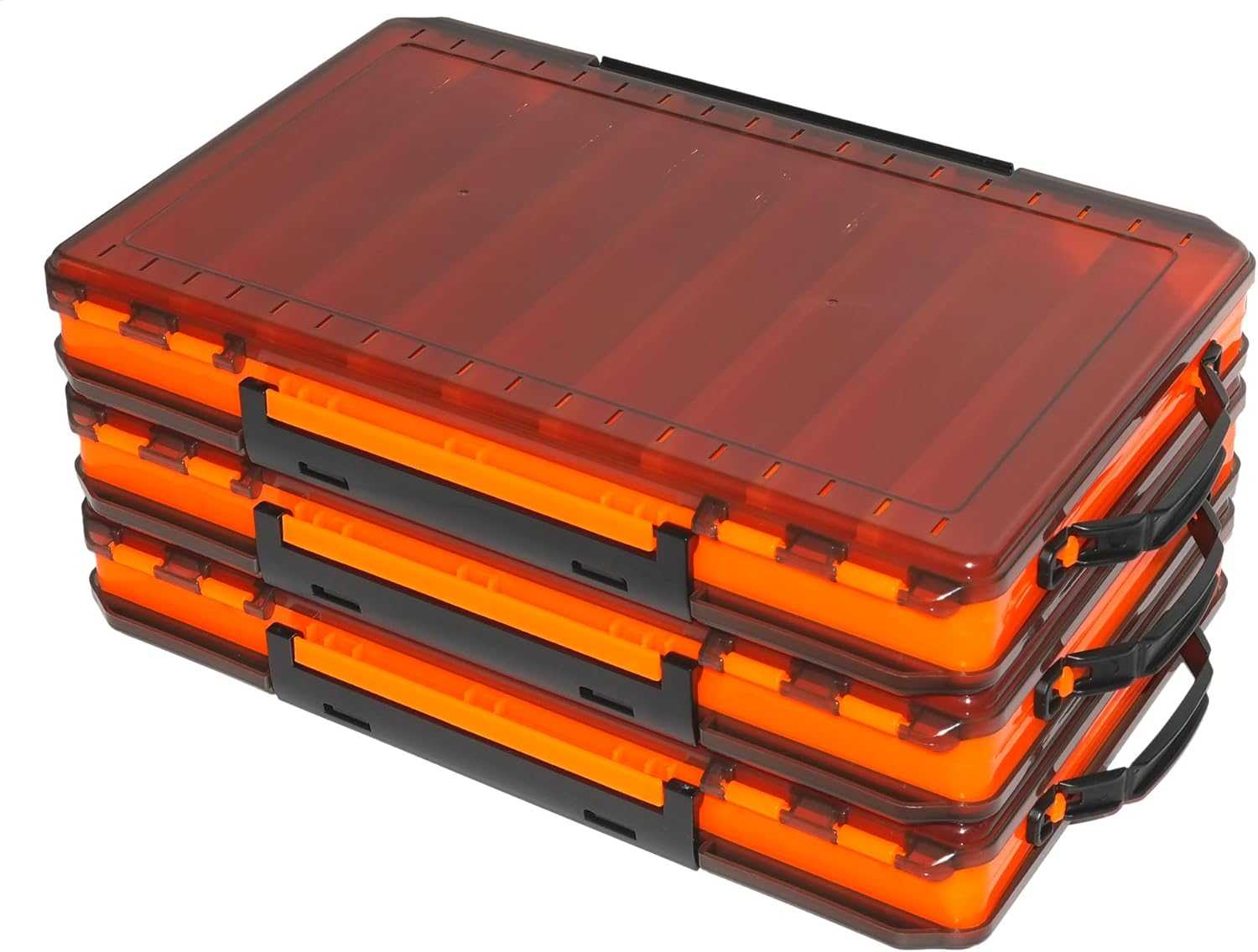 Fishing Lure Box Double-Sided: 3 Packs Large Saltwater Lure Storage Tackle Box for Crankbait Jerkbait Squid Jig Case Organizer - 18 Grids (Orange)
