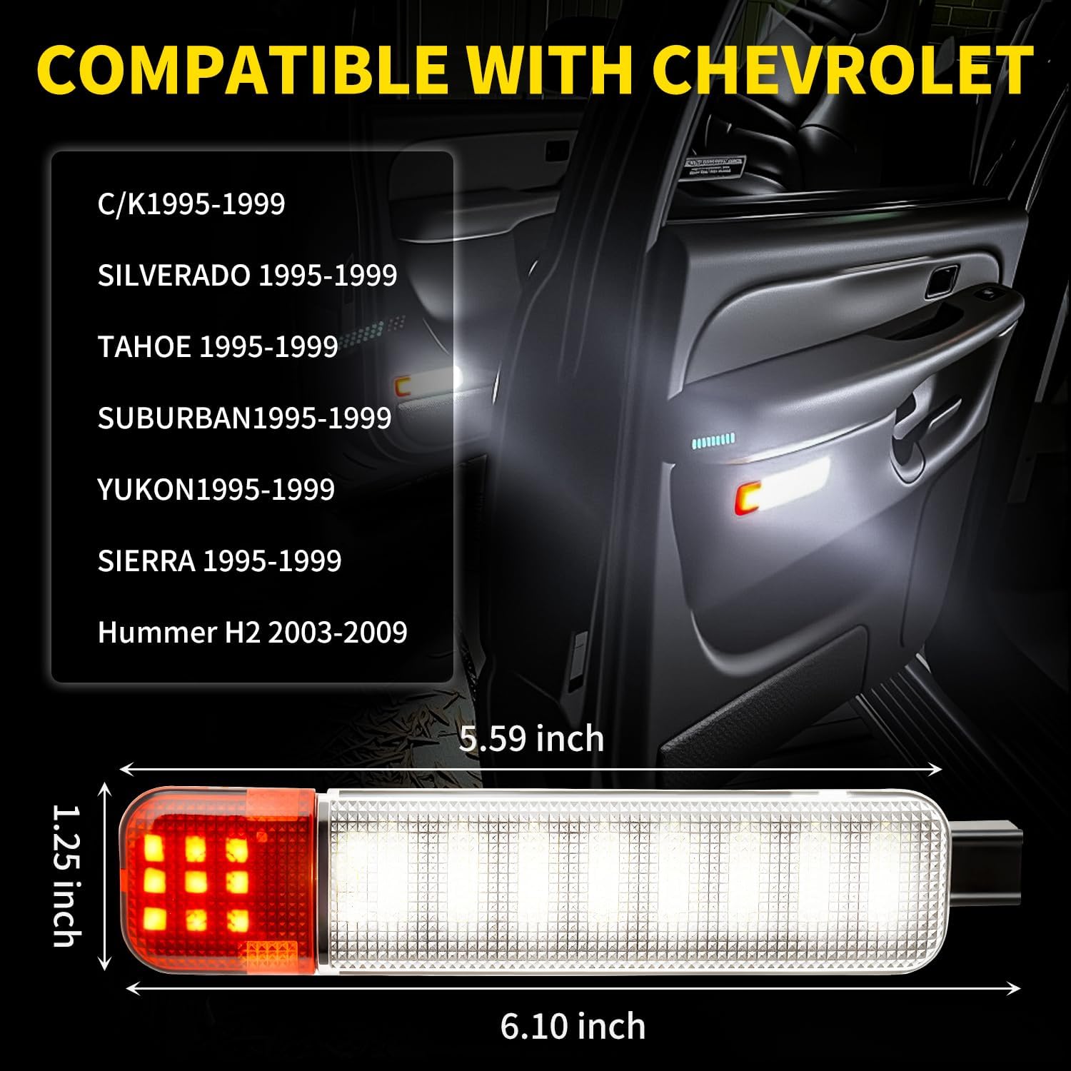 Antline LED Interior Door Panel Light Courtesy Warning Lamp Assembly Compatible with 1999-2006 Chevy Silverado/GMC Sierra 1500,2002-2006 Avalanche & 1995-2006 Tahoe Pickup (4PCS)