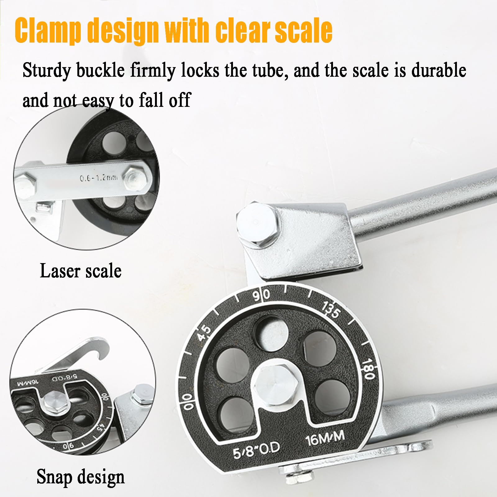Questo piegatubi Manuale per Tubi in Rame e Alluminio, con Design a Fibbia, Spessore 0,6-1,2 mm, è Adatto a Tubi con Diametro da 12 a 16 mm (1/4”-3/8”).
