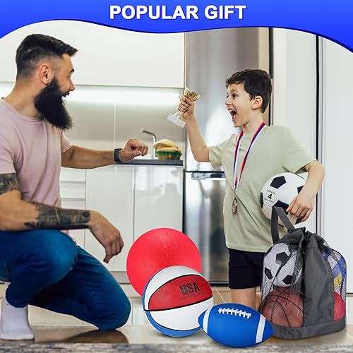 Miniatura 6 de Deekin Juego de 4 pelotas deportivas para niños y adolescentes, incluye tamaño oficial de baloncesto, fútbol, fútbol, patio de recreo, pelota y