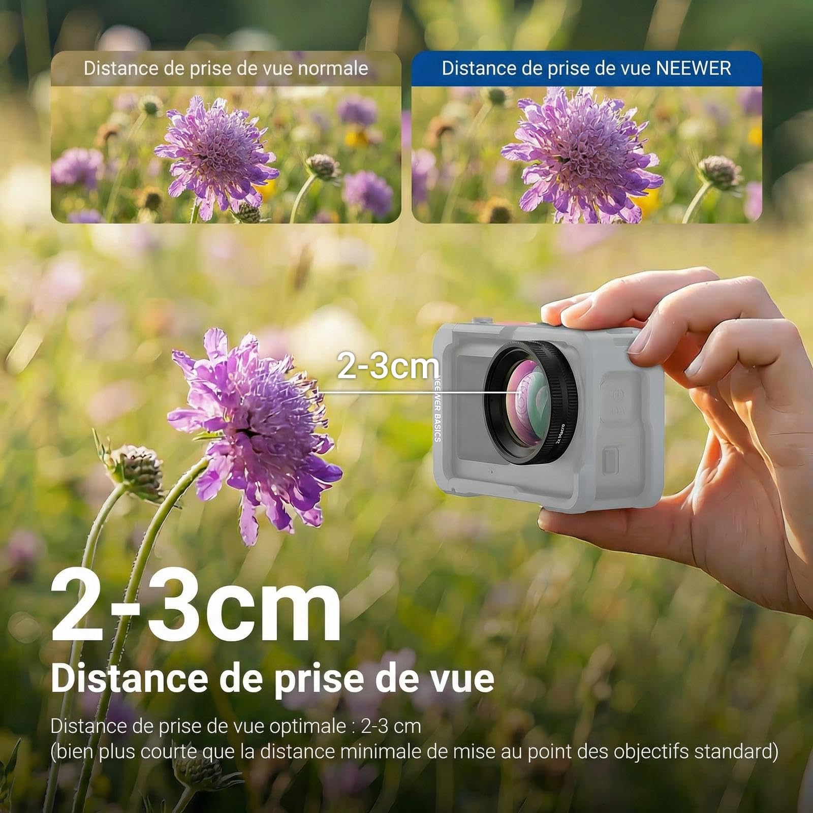 NEEWER Objectif Macro Compatible Uniquement avec DJI Osmo Action 6,Accessoires pour Photographie Rapprochée avec Caméra d'Action,Grossissement 2X,2 éléments 1 Groupe,Plage de Mise au Point 3-4cm,LS010