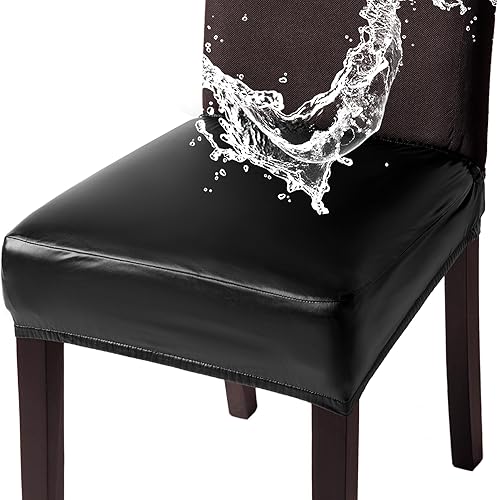 OSVINO Juego de 6 fundas elásticas de asiento para sillas de comedor, de piel sintética, extraíbles y lavables, jacquard, impermeables, para cocina,