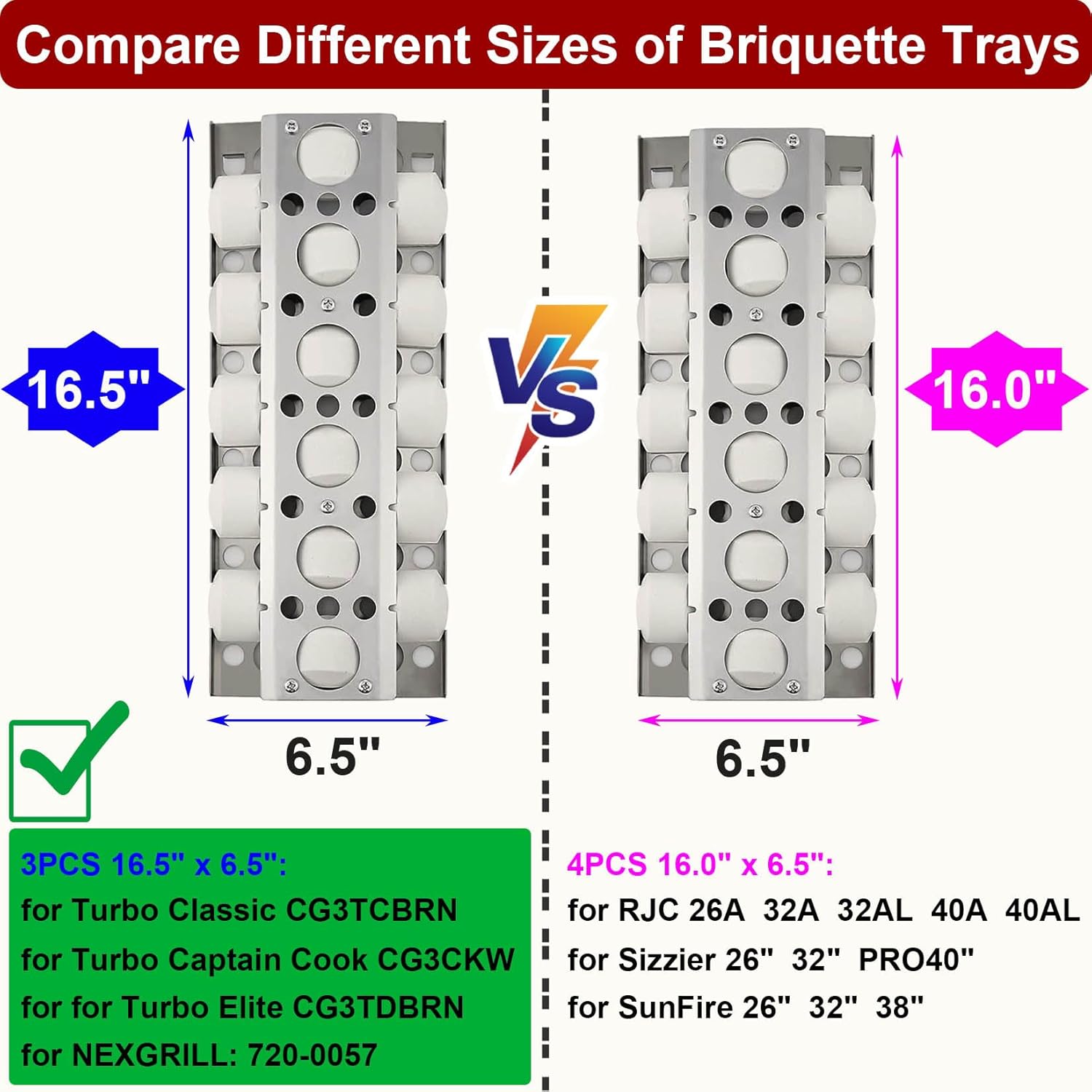 GasSaf Heat Plate for Select Turbo Gas Grill Replacement Parts, 16.5 inch Stainless Steel Briquette Trays for BBQ Galore Grand Turbo STS, Elite, Classic Grill Parts, 3-Pack Heat Trays(16 1/2 x 6 1/2)
