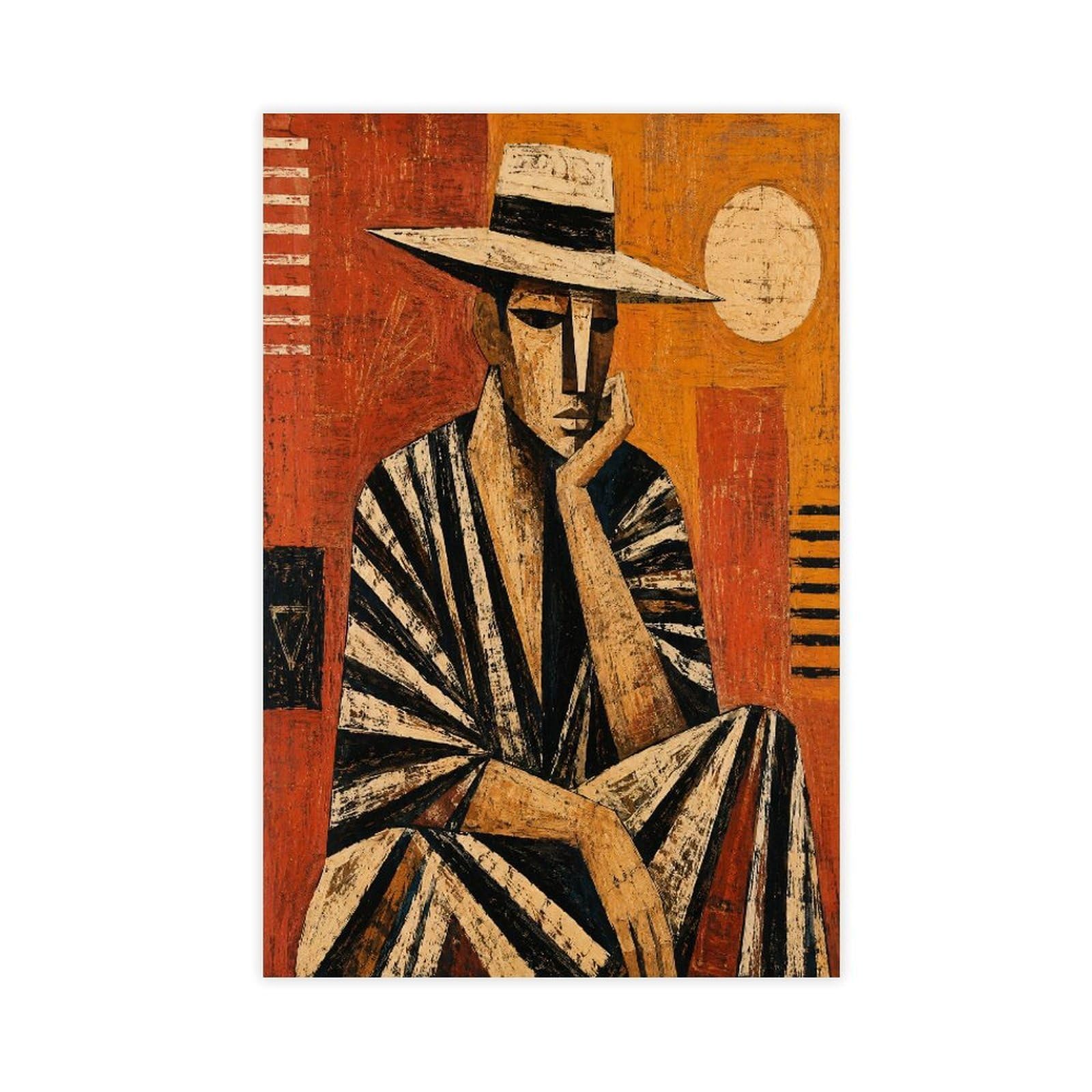 H3b8u2y5 Unframe-Style-7 Man In Striped Suit Canvas Wall Art, Cubist Vintage Entryway