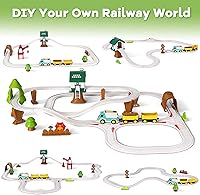 Vista 4 de iPlay, iLearn 62PCS Kids Construction Track Toy Train Set, Electric Motorized Magnetic Truck Toy W/Tractor Crane, Forest Railway Engineering