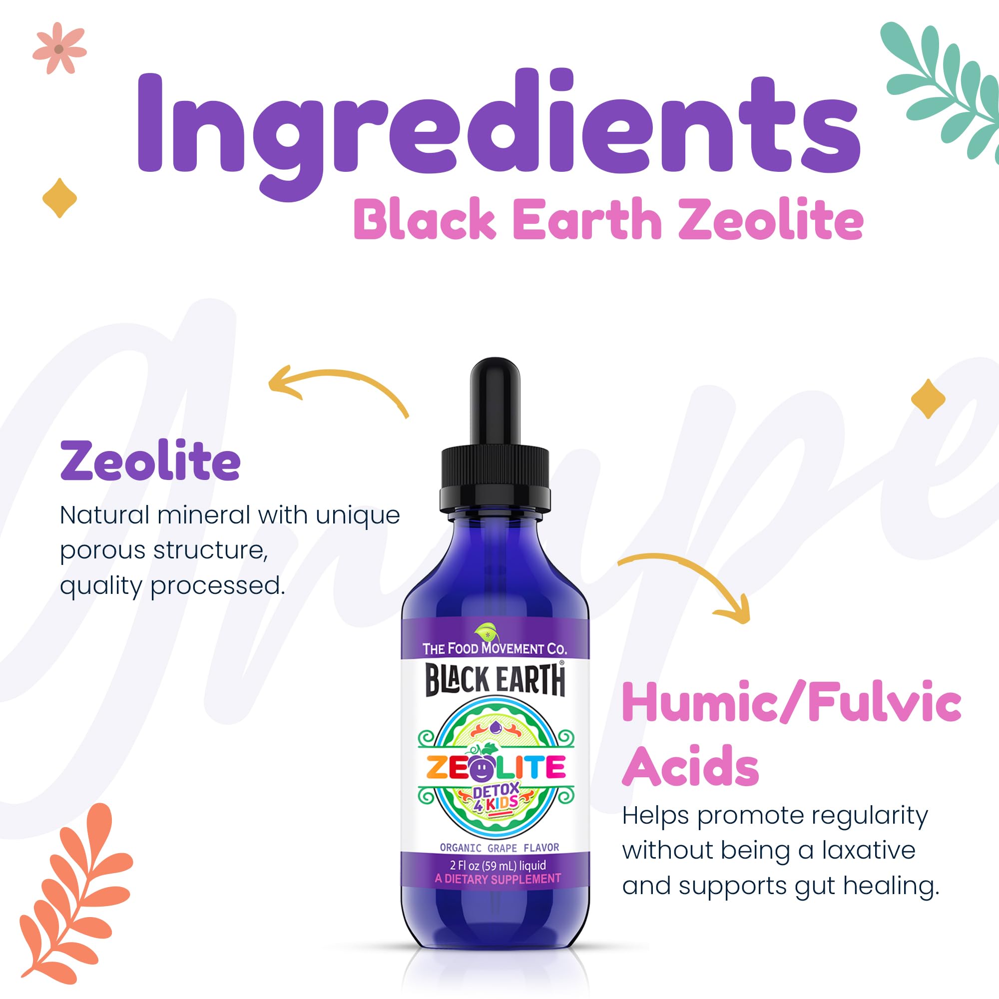 The Food Movement Black Earth Zeolite for Kids Drops Grape Flavor 2 fl oz — Amazon image 5