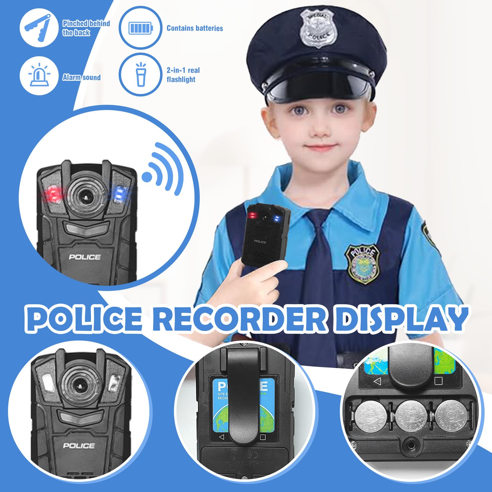Kostium policyjny dla dzieci, dziewczynek, 14-częściowy, zestaw policjantki, czapka policyjna, kajdanki, gwizdek, zabawka policyjna dla dziewcząt, na Halloween, dla dzieci, karnawał