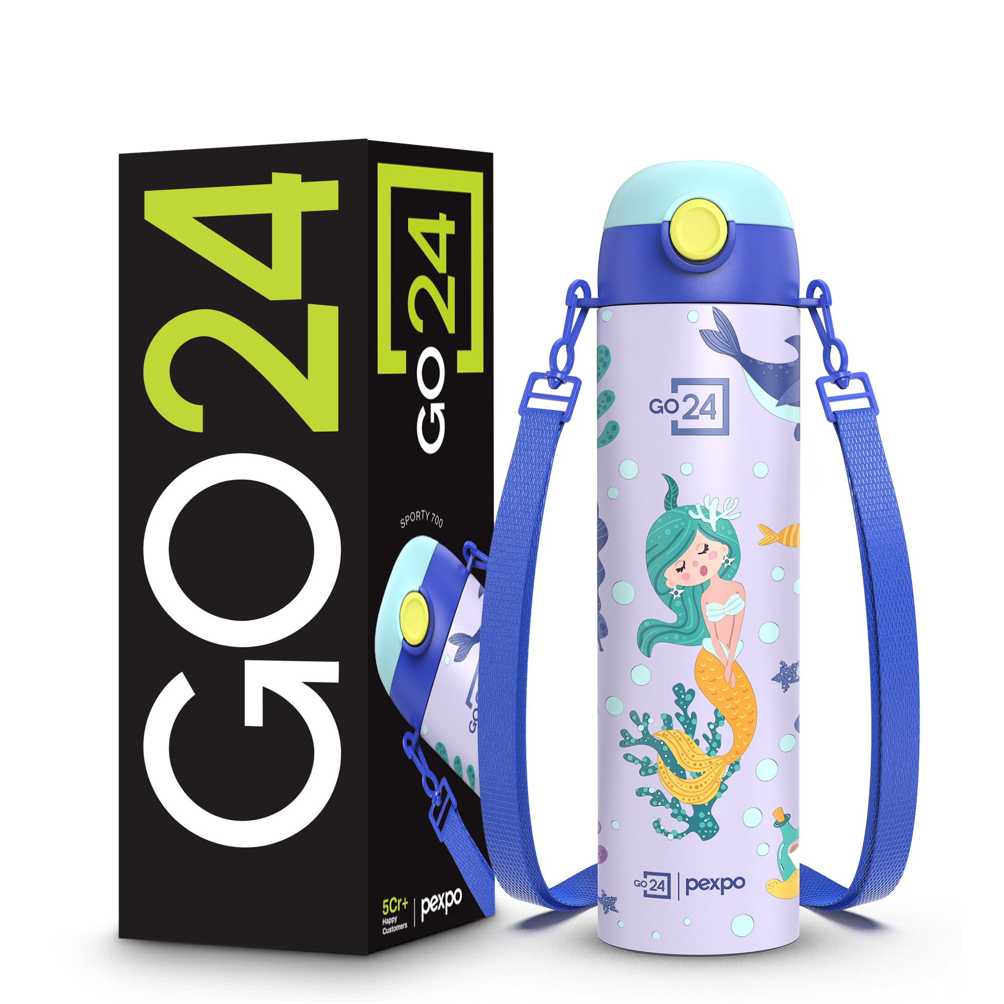 Go24 pexpo Stainless Steel bottle for kids girls Sporty Purple - Mermaid