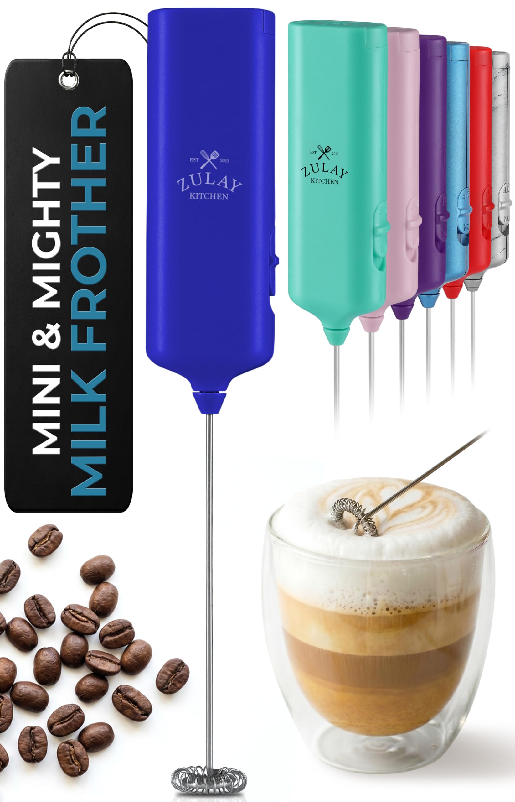 Mini &amp; Mighty Milk Frother Wand – Powerful Handheld Coffee Frother, Battery Operated Drink Mixer – Compact Pocket Size – Detachable Whisk for Latte, Cappuccino, Matcha, Hot Chocolate