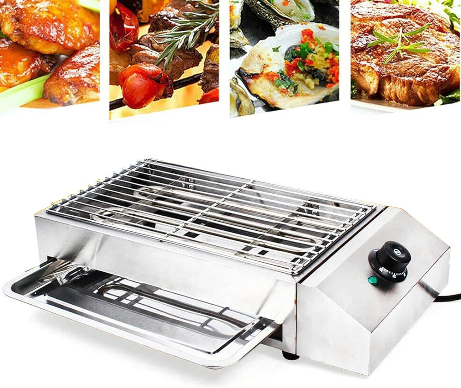 2600W Electric BBQ Grill, Portable Smokeles BBQ Cooking Grill, 50-300℃ Countertop Stainless Steel Barbecue Griddle, with Removable Griddle, with Oil Drain Pan, for Indoor Outdoor Picnic