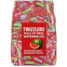 Pullin Peel Watermelon Licorice Candy 36-Count, Individually Wrapped, Soft Chewy Candy, 1 Pound Bag