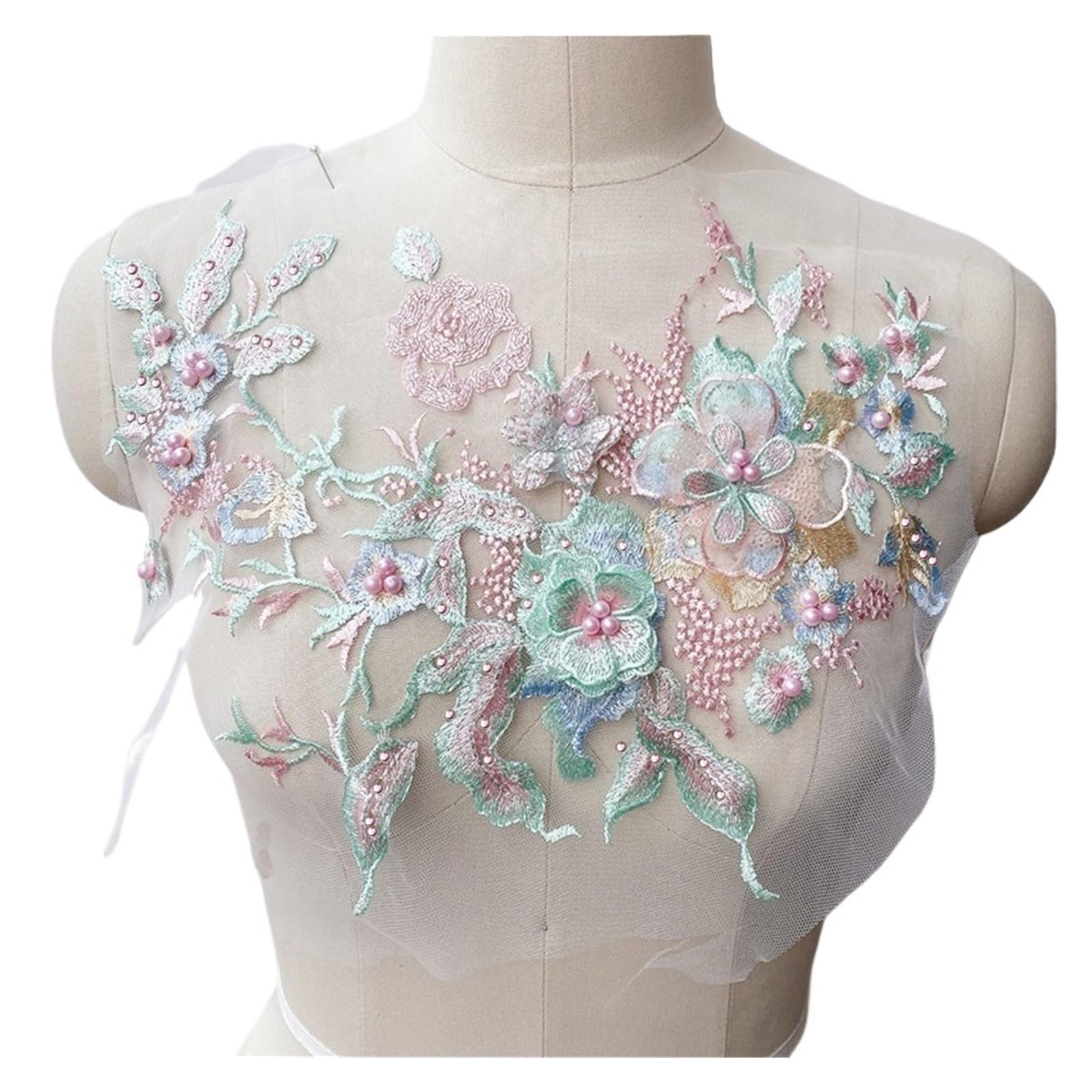 Tissus en dentelle perlée brodée de fleurs appliques robe de soirée