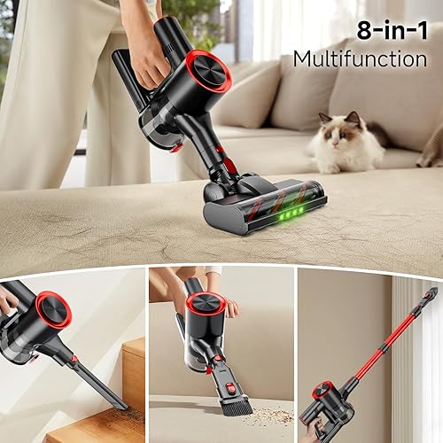 Miniatura 8 de Aspiradora inalámbrica, potente aspiradora de succión de 45 Kpa con faro LED, batería desmontable, aspiradoras de mano ligeras 8 en 1 para alfombras