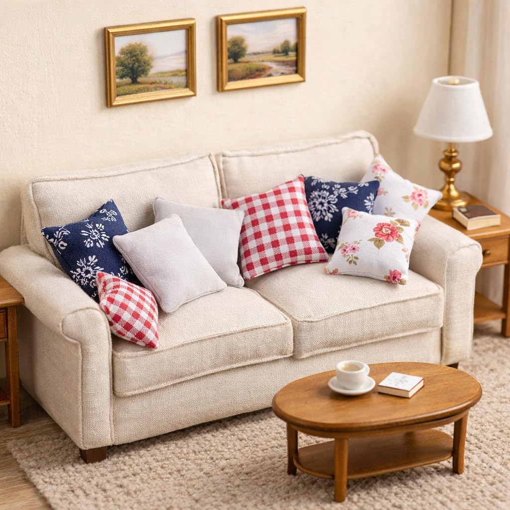 Dollhouse Pillow, 8pcs 1:12 Dollhouse Miniature Simulated Pillow Cushions Furniture Model Toy Accessory(Sofa Pillow) image 2