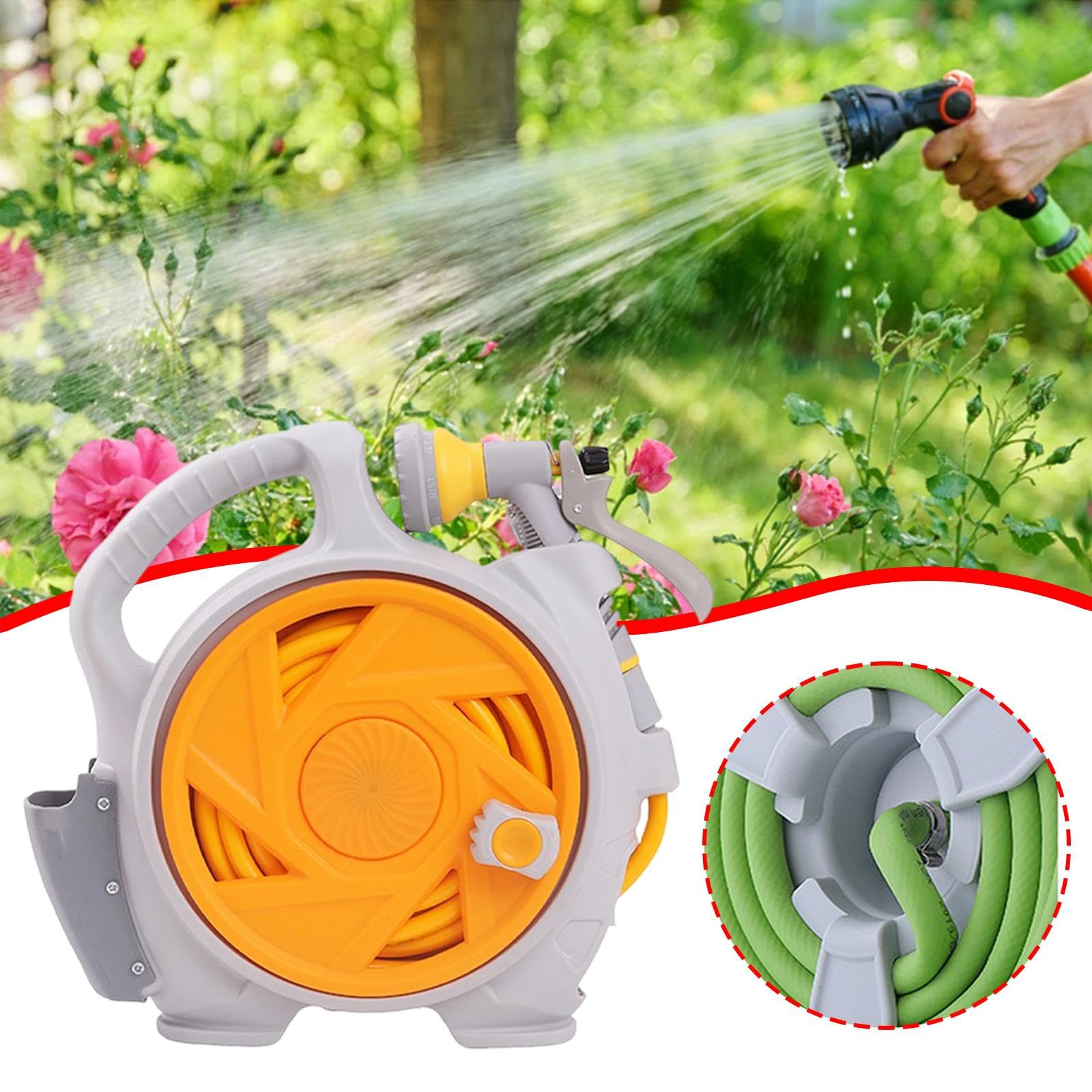 Carro Portátil Rociador Manguera Tubo Agua Organizador Compacto Material PP Adecuado para Limpieza de Ventanas Patios Lavado de Coches Riego de, Amarillo