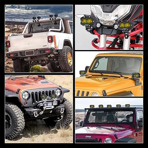 Miniatura 9 de Auxbeam Luces antiniebla ámbar de 4 pulgadas y 60 W, vainas LED ámbar, luces todoterreno superbrillantes con kit de arnés de cableado Plug and Play