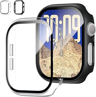 JZK Pack of 2 Cases with Tempered Glass Screen Protector for Apple Watch Series 10 46 mm, Slim Guard Bumper Full Coverage Hard PC Protective Cover HD Ultra-Thin Cover for iWatch 10 46 mm