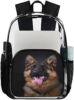 Mochila transparente para cães pastor alemão mochila resistente para livros, cachorro fofo impermeável mochila transparente PVC mochila transparente com alça de ombro reforçada para escola, trabalho, viagens, Multicor
