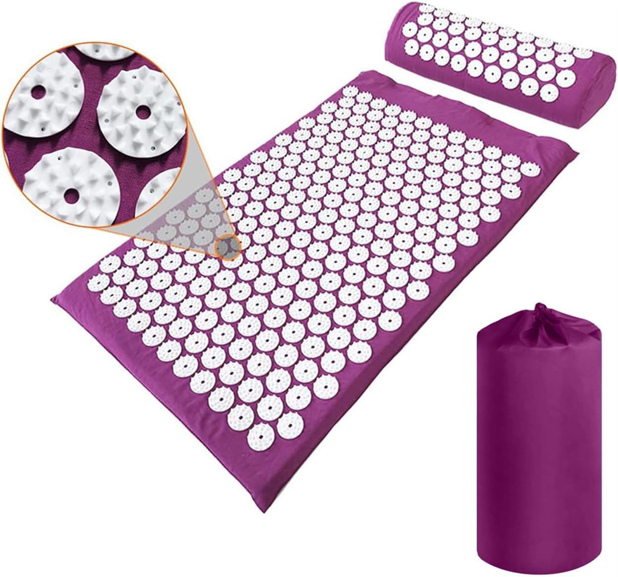 TOMVAES Acupressure Massage Mat And Pillow Set With Bag For Neck, Upper And Lower Back Pain Relief Muscle Relaxation,Purpl