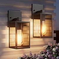 FNYUSLET Waterproof Outdoor Wall Sconces, Black Porch Lights with E26 Socket, Modern Exterior Lantern Fixtures for Garage Patio (2 Pack)