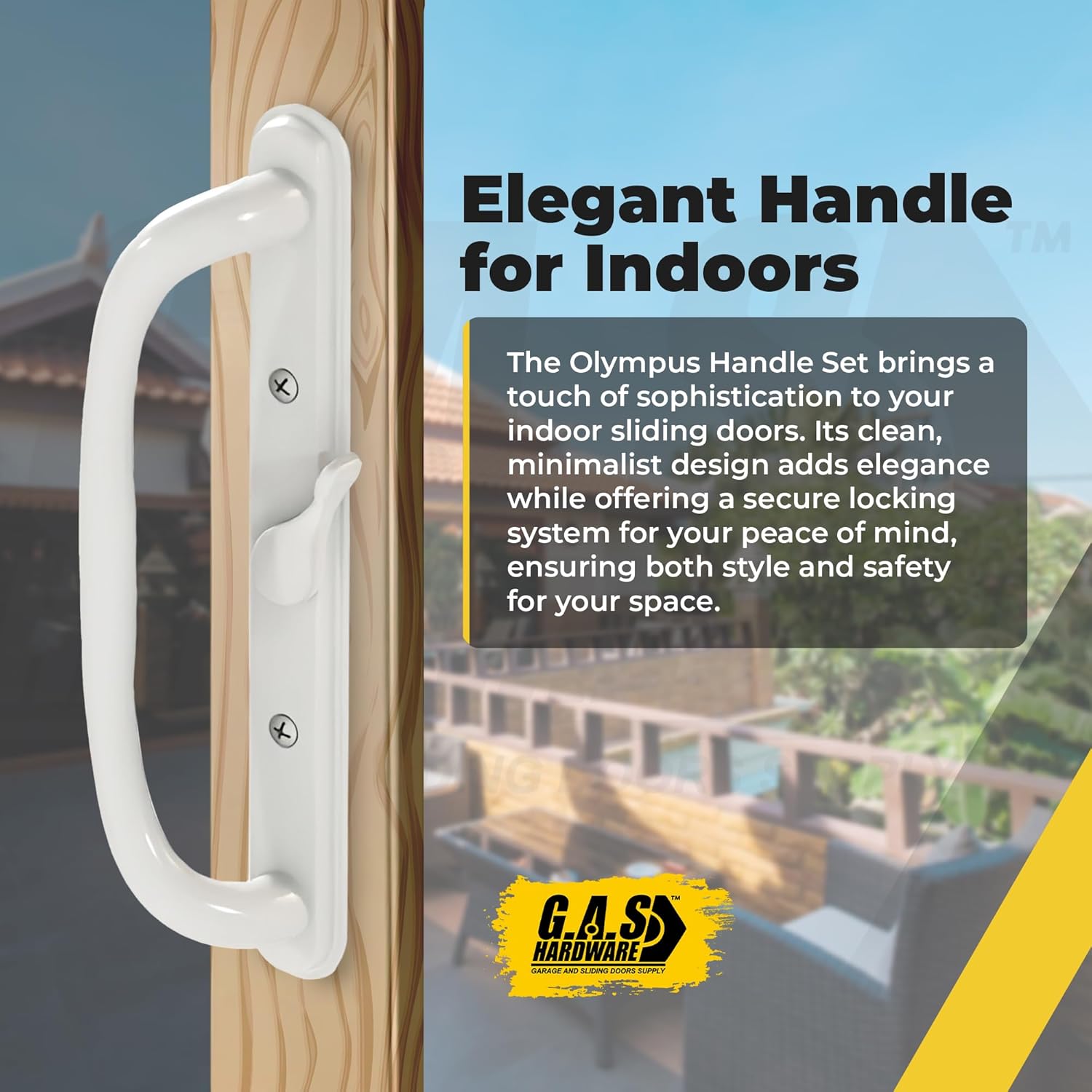 10" Olympus Sliding Patio Glass Door Center Latch Position White Pull Handle Set Replacement - fits 3 ¹⁵/₁₆ inches Hole Spacing, and 1-1/4" to 2-1/4" Door Thickness