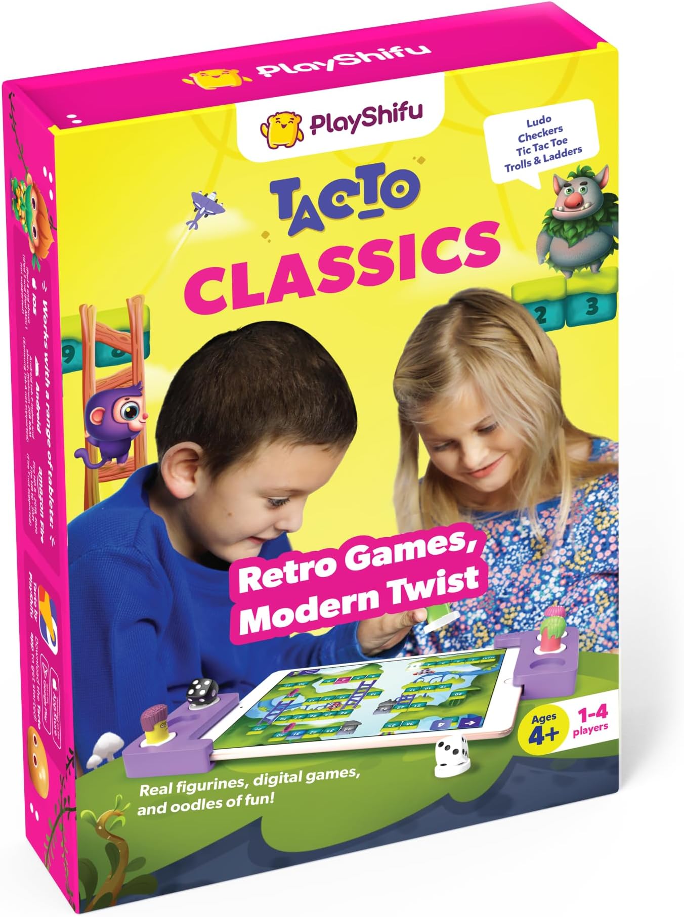 PlayShifu Tacto Classics (App Based) - Interactive Family Board Games for Ages 4 & Up | Checkers, Ludo, Ladders & More | Strategy Games & Gifts for Boys & Girls (Tablet not Included) | 1-4 Players