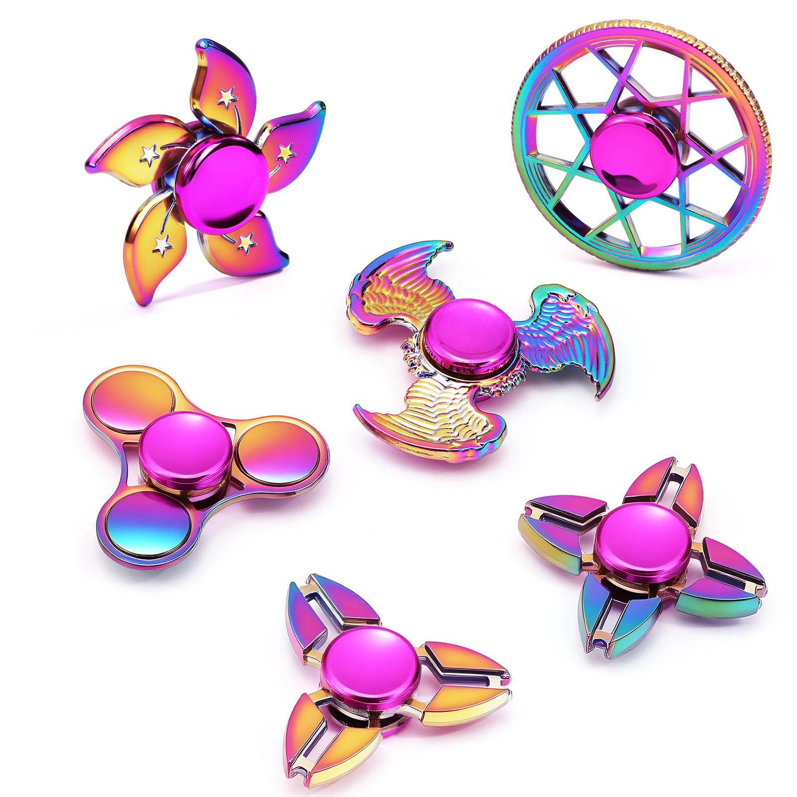SCIONE 6 Pack Metal Fidget Spinners Set, Sensory Toys for Anxiety Relief Rainbow Fidget Spinners for Kids & Adults