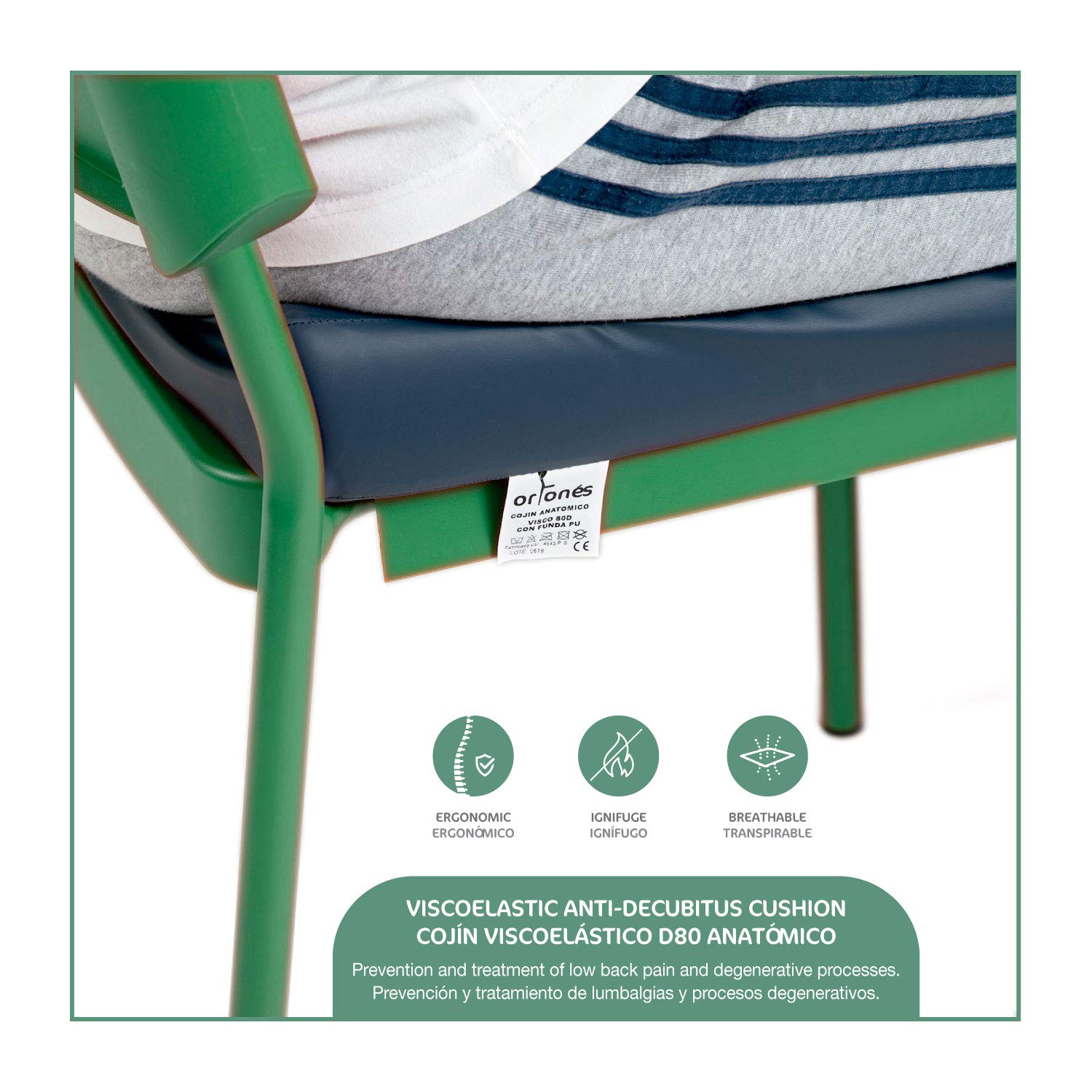 Cuscino Antidecubito Viscoelastico 42x42x8 cm, 80 kg/m³ | Incavo pelvico di 7 cm, portata fino a 110 kg, fodera impermeabile, per sedia a rotelle, ufficio o veicolo